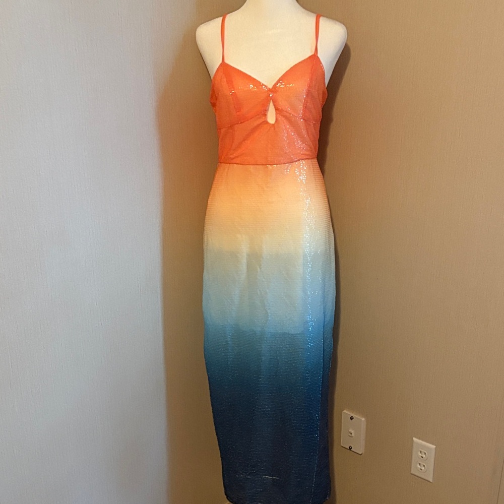 Orange and Blue Ombre Sequin Dress